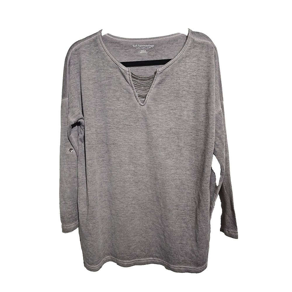 Soft Surroundings Gray V-Neck Chain Long Sleeve Casual Top Womans Size Medium
